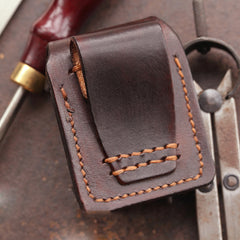 Cool Dark Brown Leather Mens Holster Zippo Lighter Case Standard Zippo Lighter Holder For Men - iwalletsmen