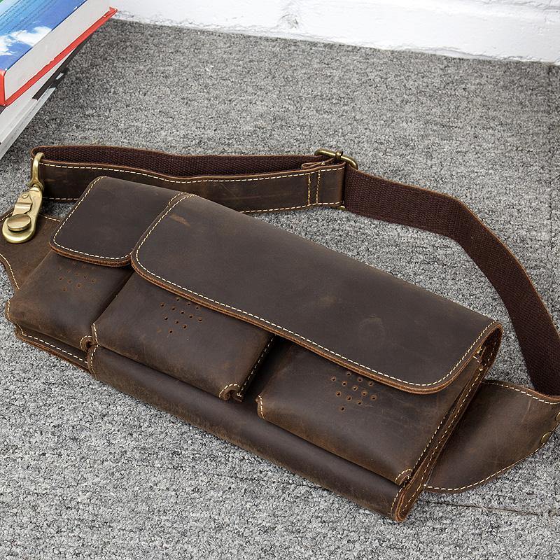 Brown Leather Mens Fanny Pack Waist Bag Hip Pack Light Brown Belt Bag Bumbag for Men - iwalletsmen
