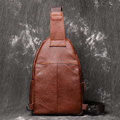 Brown Leather Men's Sling Bag Sling Pack Fashion Brown One shoulder Backpack For Men - iwalletsmen