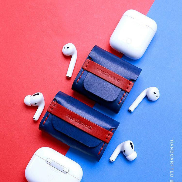 Best Blue Leather AirPods Pro Case Custom Leather Wood AirPods 1&2 Case Airpod Case Cover Personalised Airpod Case - iwalletsmen