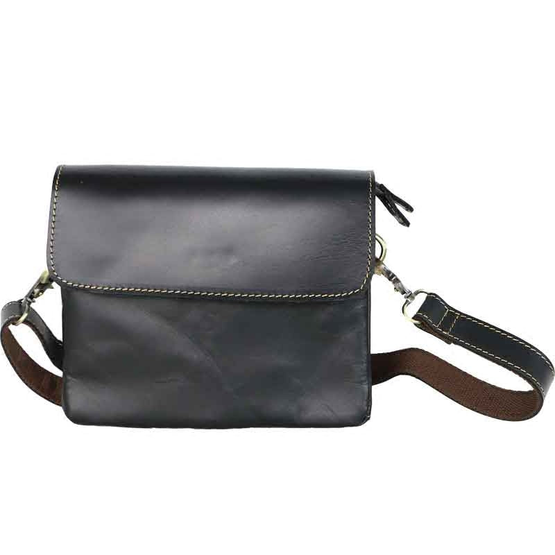 Black Leather Mens Cool Small Courier Bags Messenger Bags Amber Brown Postman Bag For Men - iwalletsmen
