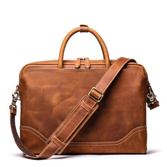 Vintage Brown Leather Men's Professional Briefcase 15‘’ Computer Briefcase Handbag For Men - iwalletsmen