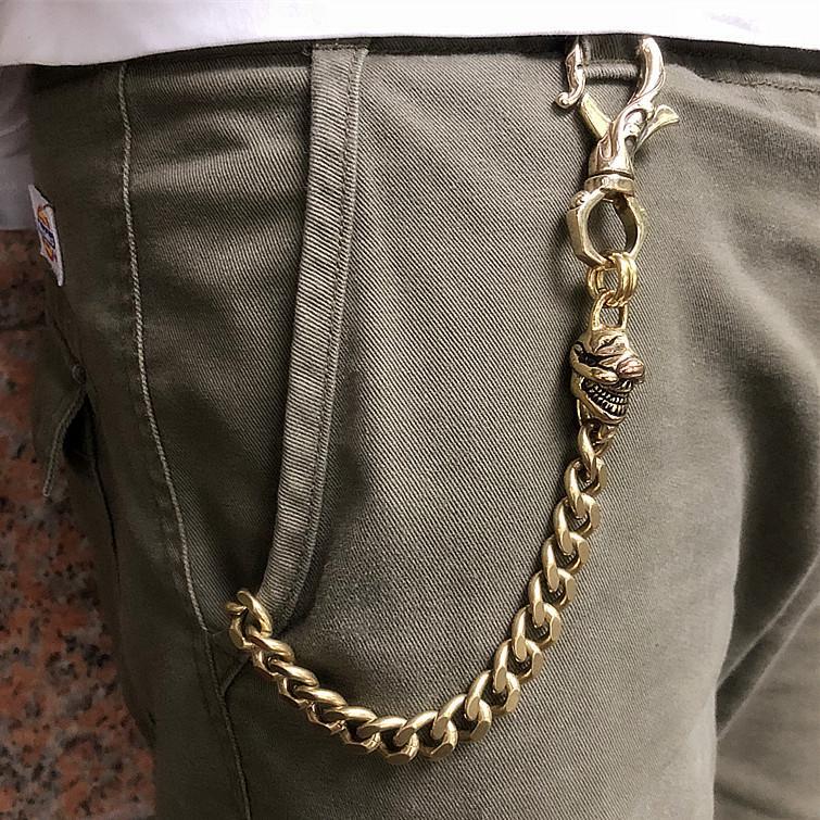 Badass Gold Double Long Skull Biker Wallet Chain Pants Chain wallet Ch