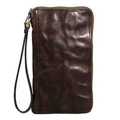 Vintage Green Leather Mens Bifold Long Wallet Brown Wristlet Wallet Brown Clutch Biker Wallet Men - iwalletsmen