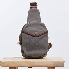 Cool Gray Canvas Mens Sling Bag Chest Bag One Shoulder Packs for men - iwalletsmen