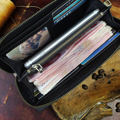 Handmade Leather Mens Tooled Indian Cool Zipper Phone Travel Long Wallet Card Holder Card Slim Clutch Wallets for Men