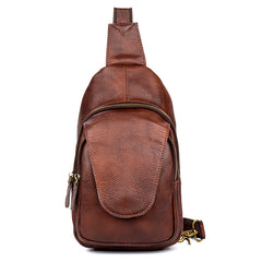 Casual Leather Brown Mens Sling Pack Sling Bags Chest Bag One Shoulder Backpack for Men - iwalletsmen