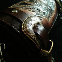 Cool Handmade RAM Skull Tooled Leather Mens Biker Saddle Bag Biker Barrel Side Bag Messenger Bag For Men - iwalletsmen
