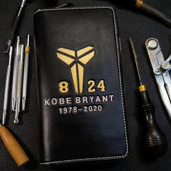 Badass Leather Men's Kobe Bryant Long Wallet Handmade Tooled Zipper Long Wallets For Men - iwalletsmen