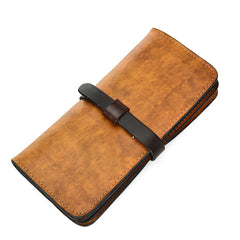 Handmade Vintage Mens Brown Bifold Leather Long Wallet Cool Long Wallets for Men - iwalletsmen