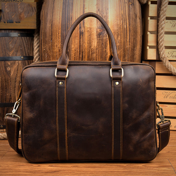 Brown Leather Mens 14 inches Briefcase Laptop Bag Navy Business Bags Work Bag for Men - iwalletsmen
