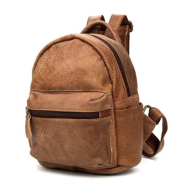 Khaki Fashion Mens Leather Small Travel Backpacks Cute College Backpacks School Backpack for men - iwalletsmen