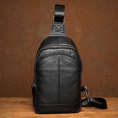 Black Leather Mens Cool Sling Bag Sling Pack Crossbody Pack Chest Bag for men - iwalletsmen