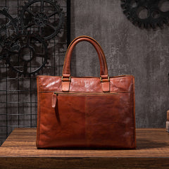 Cool Brown Coffee Leather Mens Briefcase 14inch Laptop Bag Work Handbag Business Bag for Men - iwalletsmen