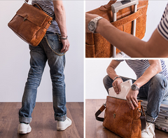 Genuine Leather Mens Cool Messenger Bag Work Bag Satchel Bag Briefcase Bag for men