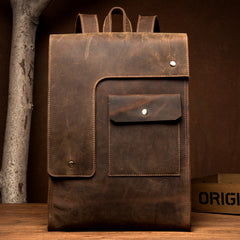 Black Fashion Mens Leather 14-inch Computer Backpack Dark Brown Satchel Backpacks School Backpacks for men - iwalletsmen