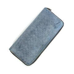 Simple Handmade Mens Red Long Wallet Blue Bifold Long Card Wallet Clutch Zipper Wallet For Men - iwalletsmen