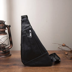 Cool Black Leather Mens Sling Bag Chest Bag One-Shoulder Backpack For Men - iwalletsmen