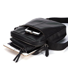 Black Cool Leather Mens Vertical Mini Courier Bag Postman Bag Black Messenger Bags Side Bag for Men - iwalletsmen
