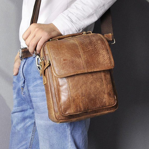 Brown LEATHER MENS Vertical SIDE BAG Small COURIER BAG Vertical Handbag MESSENGER BAG FOR MEN - iwalletsmen