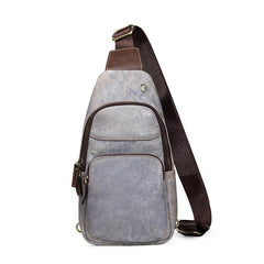 Brown Cool LEATHER MENS 8 inches Sling Bag Yellow One Shoulder Backpack Gray Chest Bag For Men - iwalletsmen