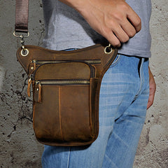Biker Mens Leather Drop Leg Bag Waist Bag Side Bags Belt Pouch Pack for Men - iwalletsmen