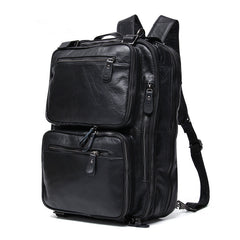 Cool Leather Black Mens Large Brown Travel Backpack 14inch Dark Brown Briefcase Backpack Laptop Backpack for Men - iwalletsmen