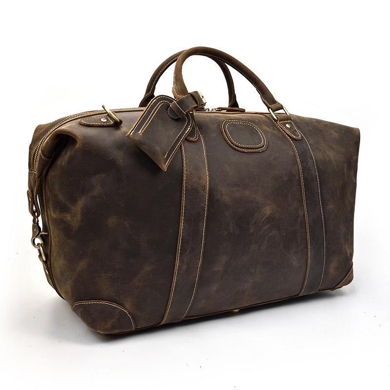Casual Brown Leather Men Handbag Overnight Bags Travel Bags Weekender Bags For Men - iwalletsmen