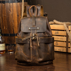 Light Brown Casual Mens Leather 15-inch Computer Backpack Dark Brown Travel Backpacks School Backpacks for men - iwalletsmen