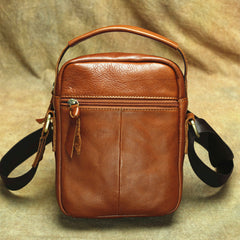 Brown Leather Men's Vertical Messenger Bag Side Bag Tablet Bag For Men - iwalletsmen