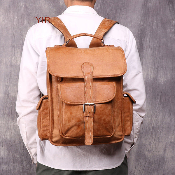 Vintage Brown Leather Men's 14'' Laptop Backpack School Backpack Travel Backpack For Men - iwalletsmen