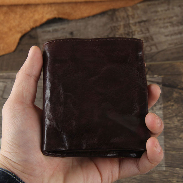 Handmade Genuine Leather Mens Cool Slim Leather Wallet Men Small Wallets Bifold for Men