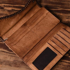 Handmade Leather Mens Cool Long Leather Wallet Trifold Clutch Wallet for Men - iwalletsmen