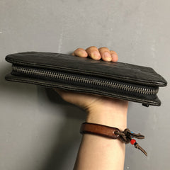 CASUAL BLACK LEATHER MEN'S Long Wallet Zipper Clutch Wallet BLACK Wristlet Wallets Card Wallet FOR MEN - iwalletsmen