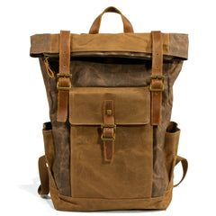 Cool Waxed Canvas Mens Waterproof Green Travel Backpack 15'' Gray Computer Backpack Hiking Backpack for Men - iwalletsmen