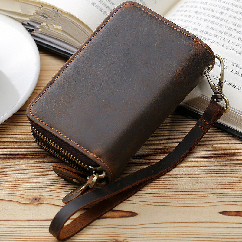 Cool Mens Double Zipper Leather Key Wallet Key Holder Car Key Holder For Men - iwalletsmen