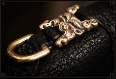 Handmade Leather Small Tooled Mens billfold Wallet Cool Chain Wallet Biker Wallet for Men
