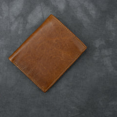 Brown Waxed Leather Mens Small Wallet billfold Trifold Card Wallet For Men - iwalletsmen