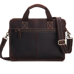 Red Brown Leather 14 inches Briefcase Messenger Bag Vintage Handbag Work Bag For Men - iwalletsmen