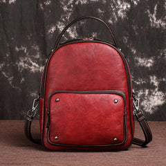 Brown Cool LEATHER Womens Small Red Backpack Mini College Backpack For Women - iwalletsmen