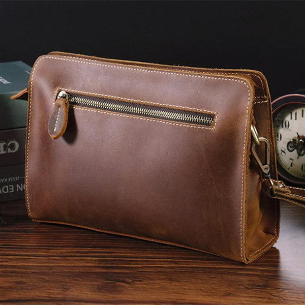 Vintage Brown Mens Clutch Wallet Leather Zipper Clutch Wristlet Purse Bag Clutch Bags For Men - iwalletsmen