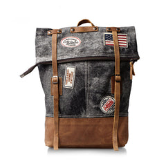 Cool Canvas Leather Gray Travel Bag Mens Backpack Canvas Canvas School Bag for Men - iwalletsmen