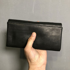 Handmade Genuine Leather Mens Cool Long Leather Wallet Phone Wallet Clutch Wallet for Men