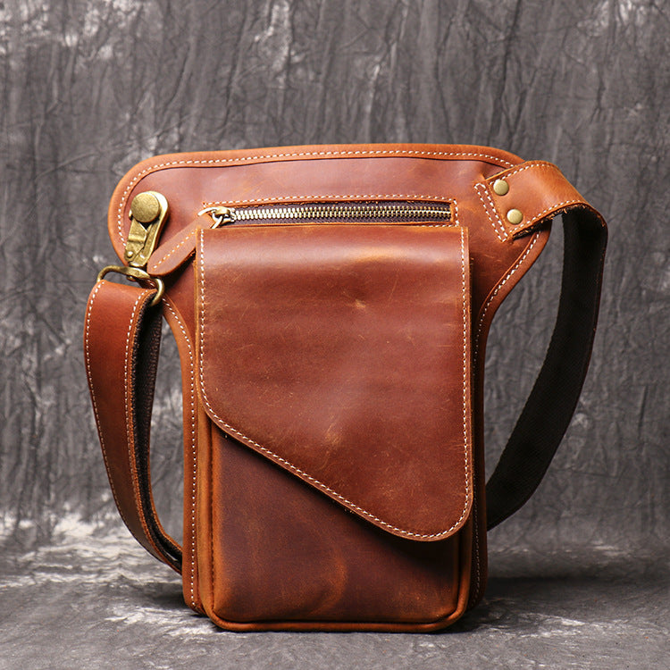 Brown MENS LEATHER FANNY PACK FOR MEN Coffee Drop Leg Bag BUMBAG WAIST BAGS - iwalletsmen