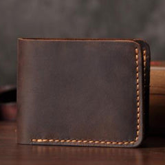 Handmade Leather Mens Cool Slim Leather Wallet Men Small Wallets Bifold for Men