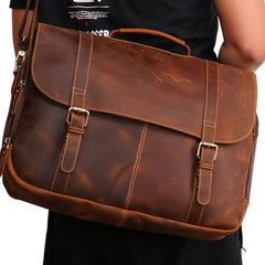 Leather Mens Vintage Large Brown Messenger Bag Laptop Shoulder Bag for Men - iwalletsmen