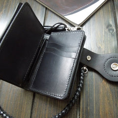 Handmade Leather Biker Wallet Mens Cool billfold Chain Wallet Trucker Wallet with Chain