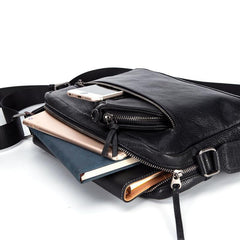 Black Fashion Leather Mens 10 inches Side Bag Black Courier Bag Messenger Bags for Men - iwalletsmen