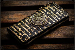 Handmade Leather Tibetan Mens Chain Biker Wallet Cool Leather Wallet Long Clutch Wallets for Men