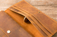 Vintage Slim long Wallet Leather Mens Tan Wallet Long Wallet for Men - iwalletsmen